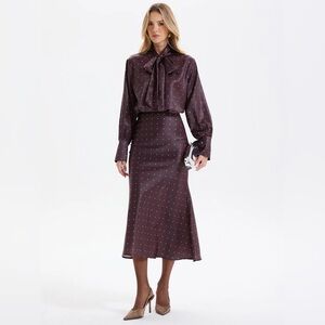 Polka Dot Bow-Tie Blouse and Midi Skirt set Medium